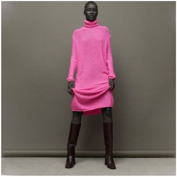 Zara Women’s Oxblood Burgundy Leather Square Toe Below the Knee Block Heel Boot - Picture 5 of 15